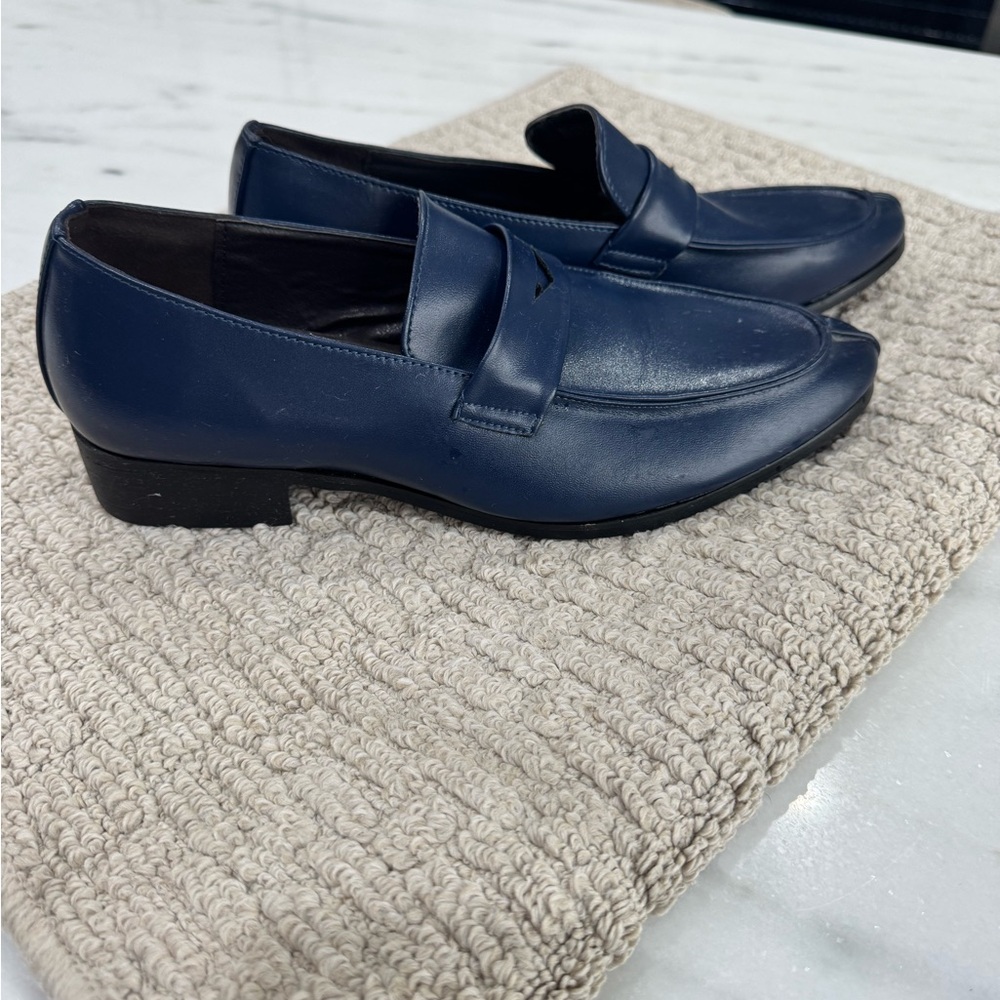 Men's Navy Leather Penny Loafers